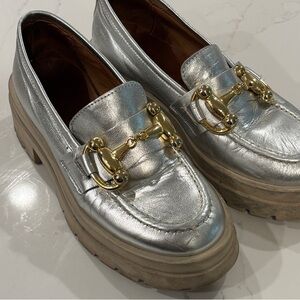 Cynthia Richard Hailey 2.0 Silver Loafers with Gold Buckle